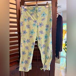 Lilly Pulitzer Green, Blue, and White Floral Pants size 8